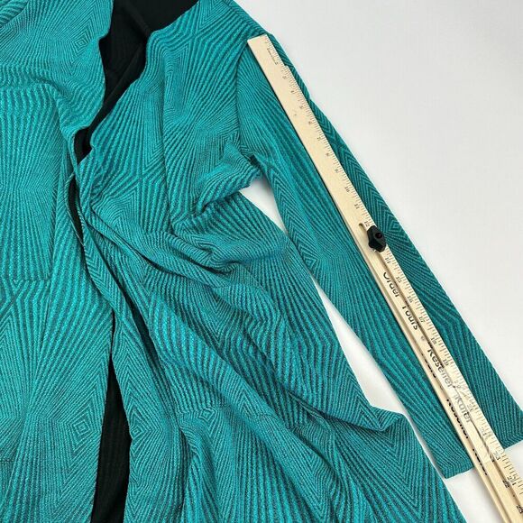 Lularoe Sarah Cardigan Duster Sweater Teal Black Lined Size S Open Front Pockets - Picture 5 of 12